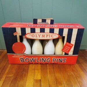 Vintage Irwin Olympic  Bowling Pins Game 13.5 inch 10 Pins & 1 Bowling Ball